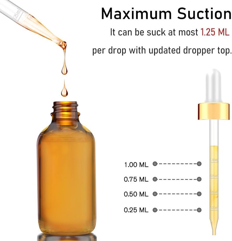 Bumobum Dropper Bottles, 4oz Amber Glass Eye Dropper Bottle for Essential Oils with Labels and Funnels, 12 Pack Tincture Bottles with Golden Top (Unbreakable Plastic Dropper with Measurements) - Image 3